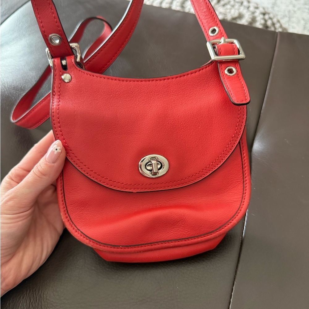 Coach Red Leather Turn-Lock Crossbody